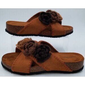 Muk Luks Brown Suede Embellished Crochet Floral Terra Turf Sandals Women's 8